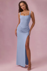 Mesh Draped Bridesmaid Dress in Sky Blue