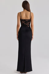 black embellished lace + satin maxi dress