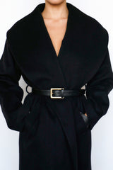 black wool shawl collar coat