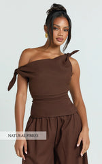 Ivy Top - Linen Off Shoulder Tie Top in Chocolate