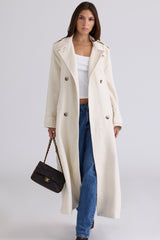 cream double breasted funnel neck coat
