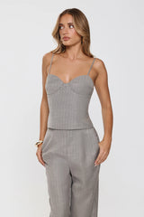 Classic Power Tailored Top Grey Pinstripe