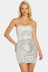 Embellished Bandeau Mini Dress in White