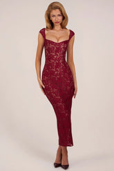 Sweetheart-Neck Maxi Dress in Wine