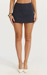 Georgie Mini Skort - Low Rise Pinstripe Skort in Dark Navy