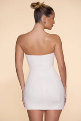 Embellished Strapless Cowl Neck Mini Dress in Snow