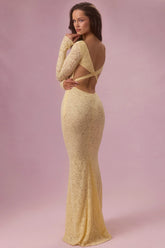 Lace Long-Sleeve Maxi Dress in Butter