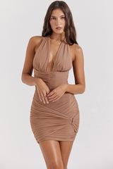 hazelnut gathered mini dress