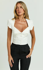 Ella Top - Square Neck Button Through Crop Top in White