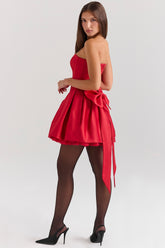 holly red satin detachable bow mini dress