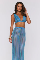 Ocean Bloomette Knit Crop Top Blue