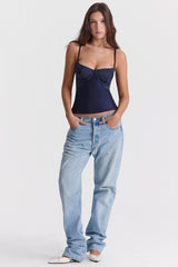 navy satin & lace cami top