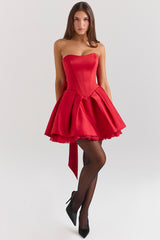holly red satin detachable bow mini dress