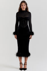 black velvet midi dress