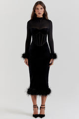 black velvet midi dress