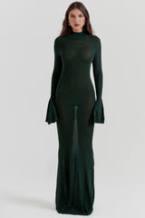 forest green knit maxi dress