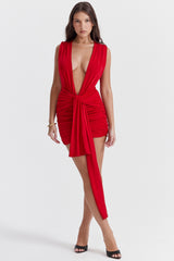 cherry gathered mini dress