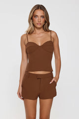 Classic Power Tailored Top Brown