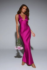 Polished Affair Satin Maxi Dress Berry
