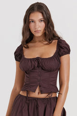 rich brown gathered top