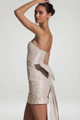 Satin Bow-Detail Strapless Mini Dress in Ivory