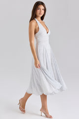 polka dot print georgette halter sundress