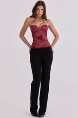 wine lace strapless corset top