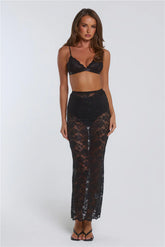 Date In Soho Sheer Lace Maxi Skirt Black