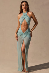 Cut-Out Halterneck Maxi Dress in Seafoam Green