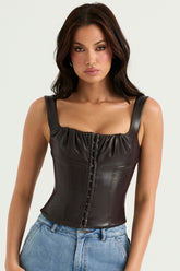 bitter chocolate vegan leather corset
