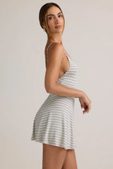 Modal Ribbed Tie-Back A-Line Mini Dress in Blue Yellow Stripe