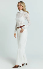 Karlene Top - Stretch Lace Long Sleeve With Bandeau Top in Ivory