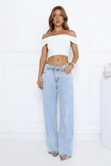 Daydreamer Ribbed Off-Shoulder Crop Top White