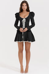 black & cream pleated mini dress