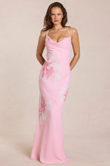 Chiffon Maxi Dress in Pink Floral Print