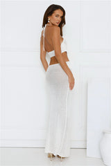Monaco Sun Knit Halter Maxi Dress White