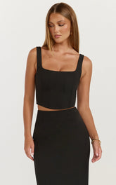 Stormi Two Piece Set - Corset Top And Maxi Skirt Set in Black