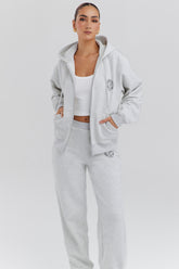 light grey marl cotton fleece-back zip through hoodie