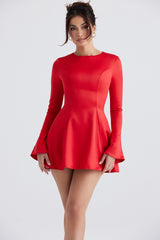 red satin mini dress
