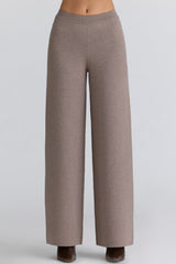 taupe wool wide leg trousers
