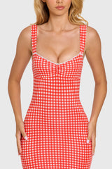 Modal Lace-Trim Midaxi Dress in Red Gingham