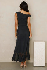 Effortless Girl Off Shoulder Mesh Midi Dress Black