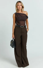 Milla Top - Georgette Asymmetric Draped Top in Chocolate