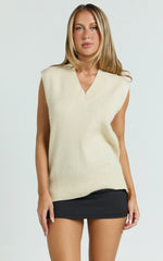 Chenelle Top - Sleeveless Knit Sweater Vest in Stone