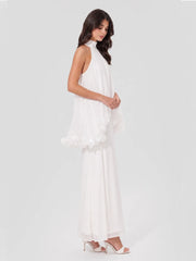 Halter Cape Gown with Finesse Floral Trim