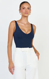 Jamie Bodysuit - V Neck Bodysuit in Navy