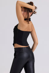 black sculpting halter neck corset top