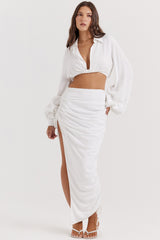 white gathered maxi skirt
