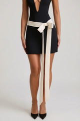 Strapless Bow-Detail A-Line Mini Dress in Black