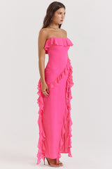 fuchsia ruffle maxi dress